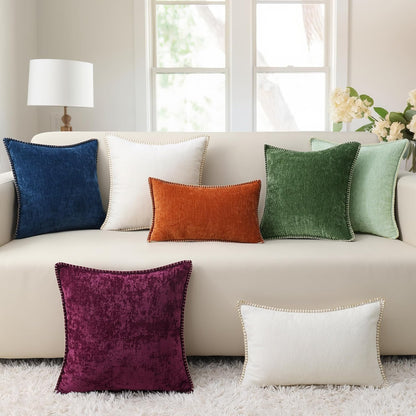Chenille Soft Throw Pillow Covers 18X18 Set of 2, Farmhouse Velvet Neutral Decorative Euro Pillow Covers with Stitched Edge for Couch Sofa Bed Home Decor, Aqua Haze