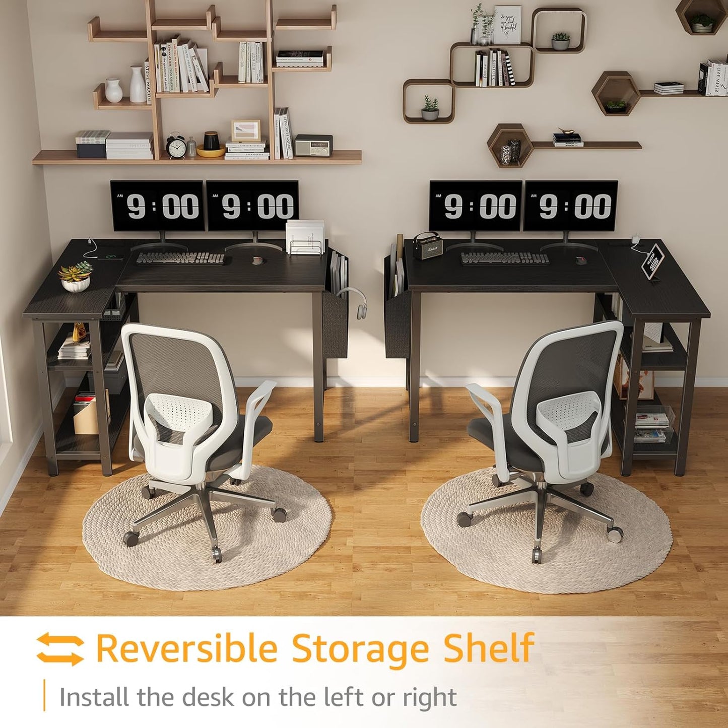 Small L Shaped Gaming Desk with Shelves, 40 Inch Small Corner Computer Gaming Desk for Boys Teens Bedroom, Study Work PC Desks for Home Office Bedroom, Black