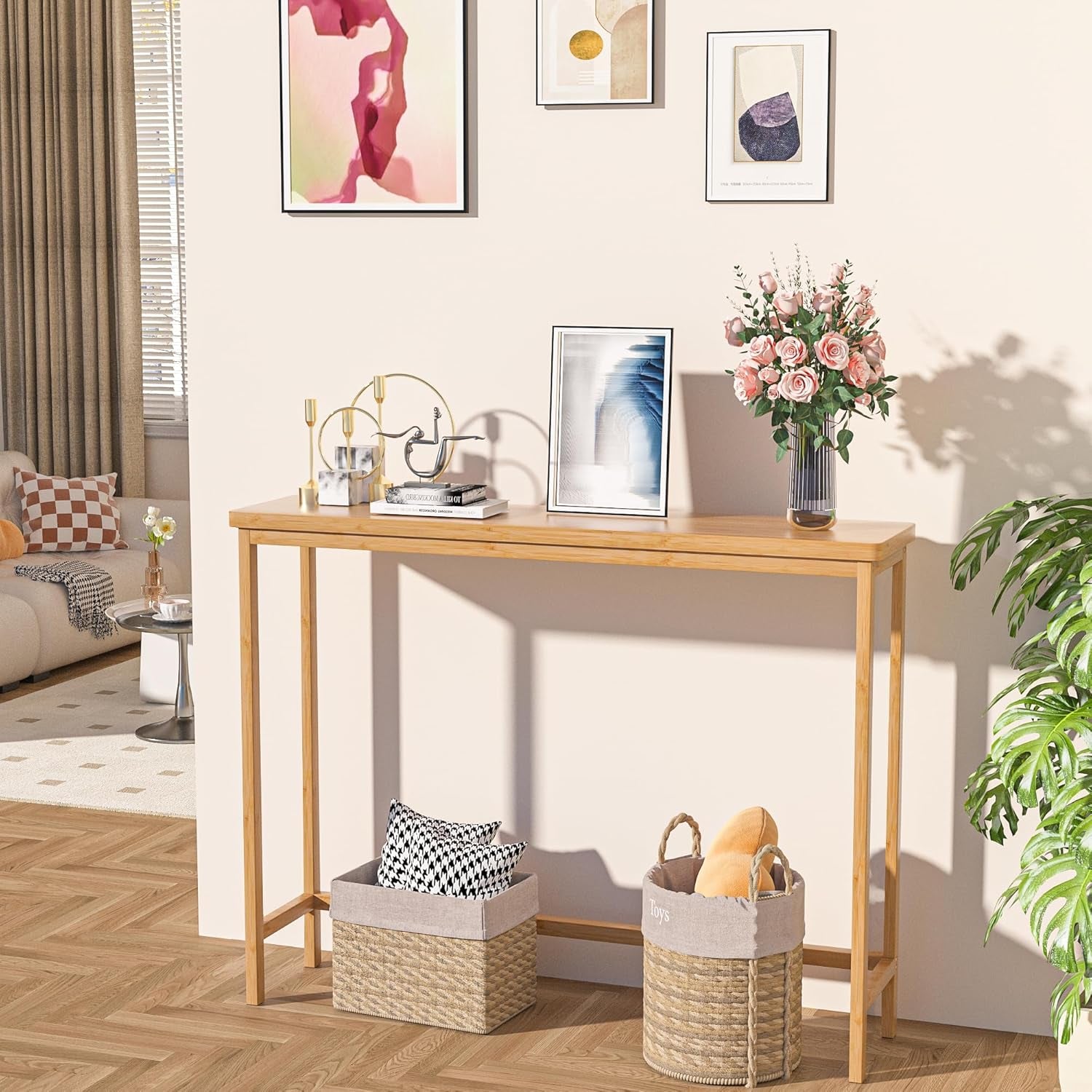 Console Table, Entryway Table, Narrow Sofa Table, 39" Bamboo Hallway Table for Entryway, Living Room, Bedroom, Foyer, Natural