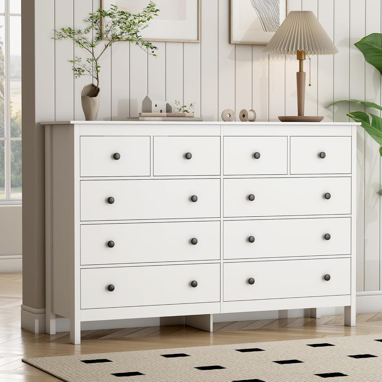 10 Drawer Dresser, 55" Modern White Dressers and Chests of Drawers, 10 Drawer Wide Dressers for Bedroom
