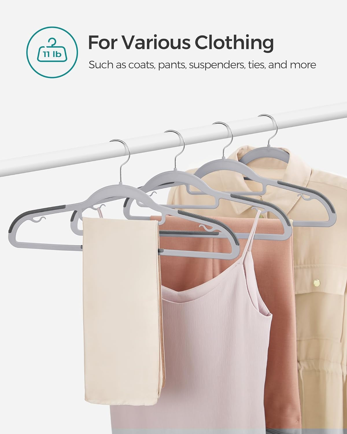 Pack of 30 Coat Hangers, Space-Saving Plastic Clothes Hangers, Non-Slip, 0.2 Inches Slim, 16.5 Inches Wide, 360° Swivel Silver Hook, Light and Dark Gray UCRP20G30