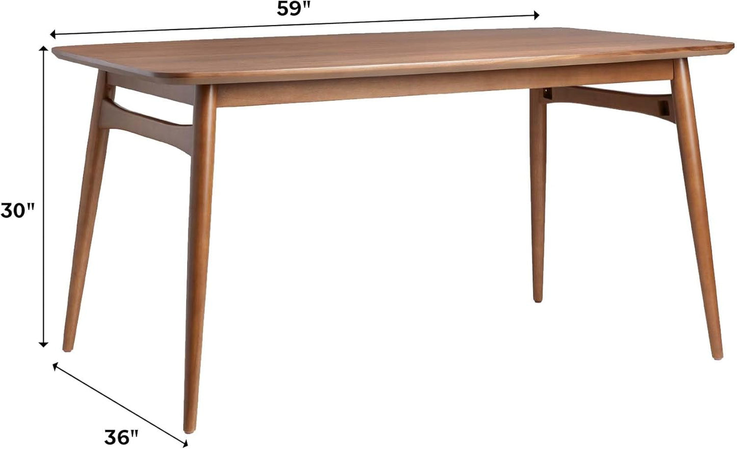 Mid-Century Modern Solid Wood Tapered-Leg Dining Table, 59 Inch, Walnut