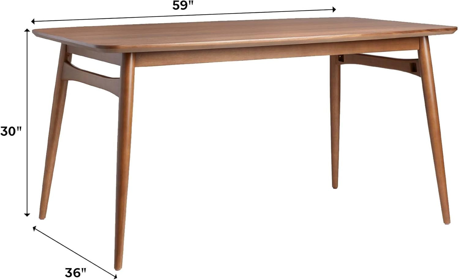Mid-Century Modern Solid Wood Tapered-Leg Dining Table, 59 Inch, Walnut