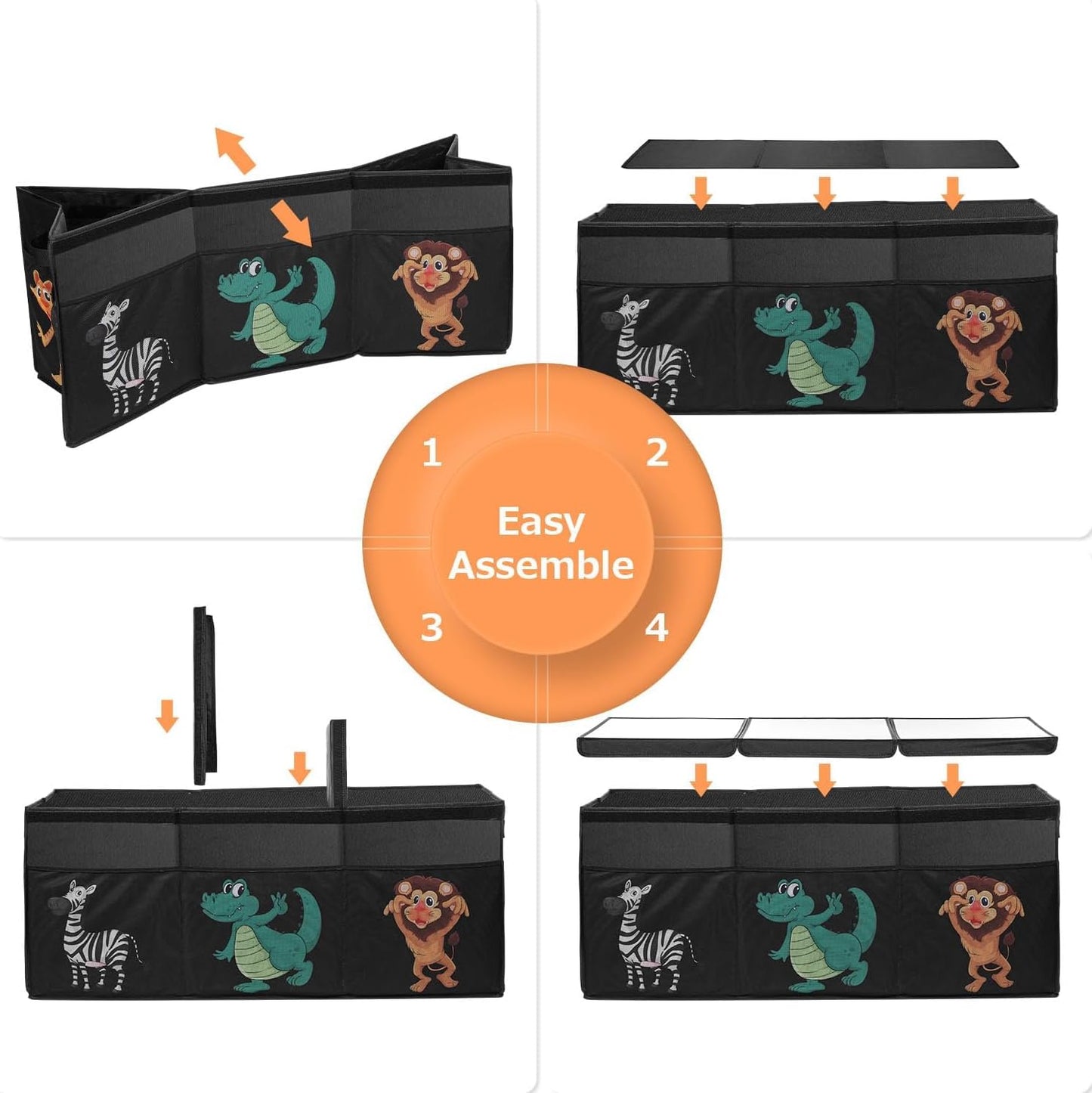 Extra Large Toy Box, Collapsible Sturdy Toy Storage Organizer with Lids, Dinosaur Storage Box for Boys Girls, 42"X16"X14" Kids Bin Chest Baskets for Living Room, Playroom, Bedroom, Nursery, Black