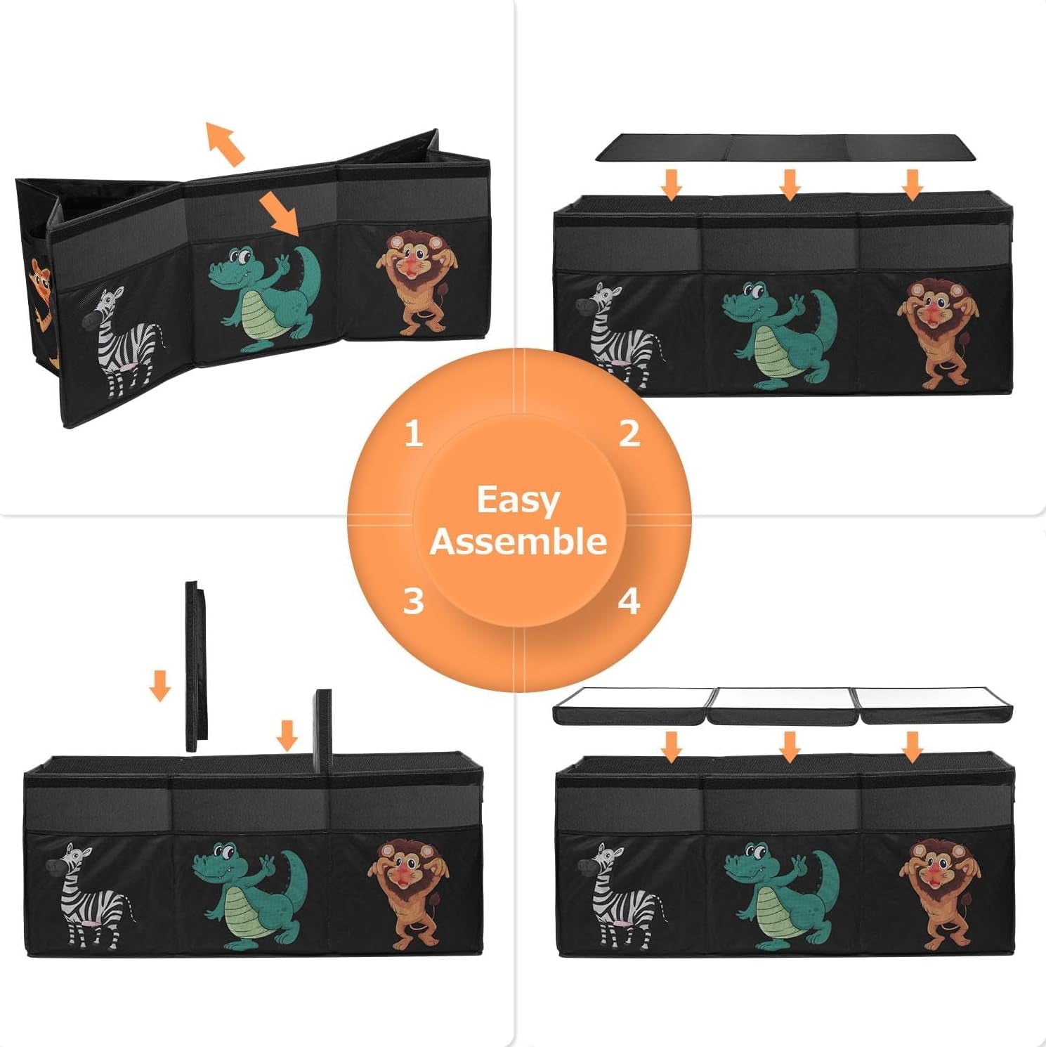 Extra Large Toy Box, Collapsible Sturdy Toy Storage Organizer with Lids, Dinosaur Storage Box for Boys Girls, 42"X16"X14" Kids Bin Chest Baskets for Living Room, Playroom, Bedroom, Nursery, Black