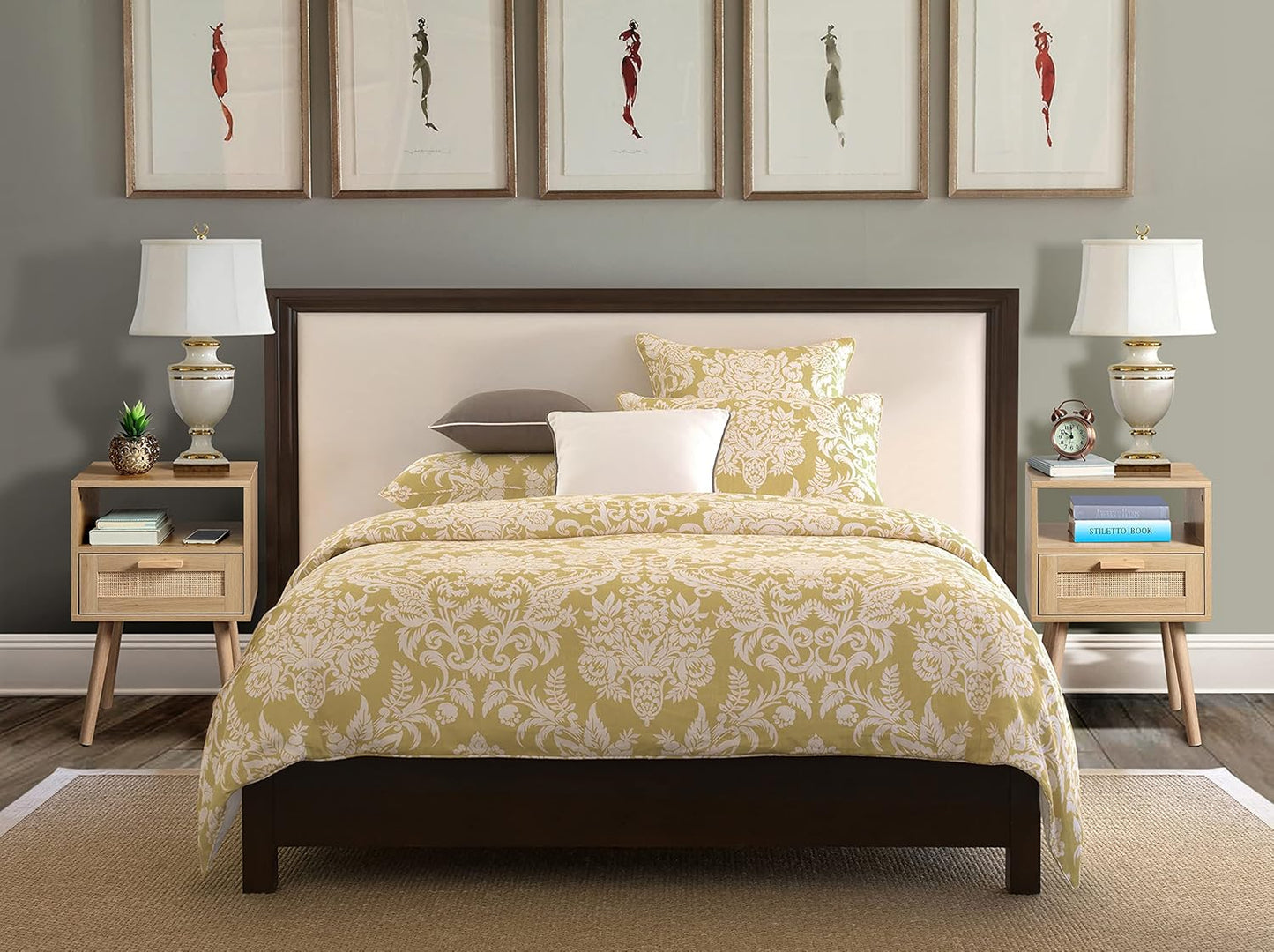 Nightstands Set of 2, End Table, Nightstand, Side Table with Hand Made Rattan Decorated Drawers, Wood Accent Table with Storage for Bedroom, Natural