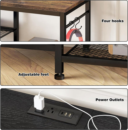 Entertainment Center for up to 55 Inch Tvs, TV Stand with Power Outlet and Open Storage Shelves, TV Media Console Table for Living Room and Bedroom, Black