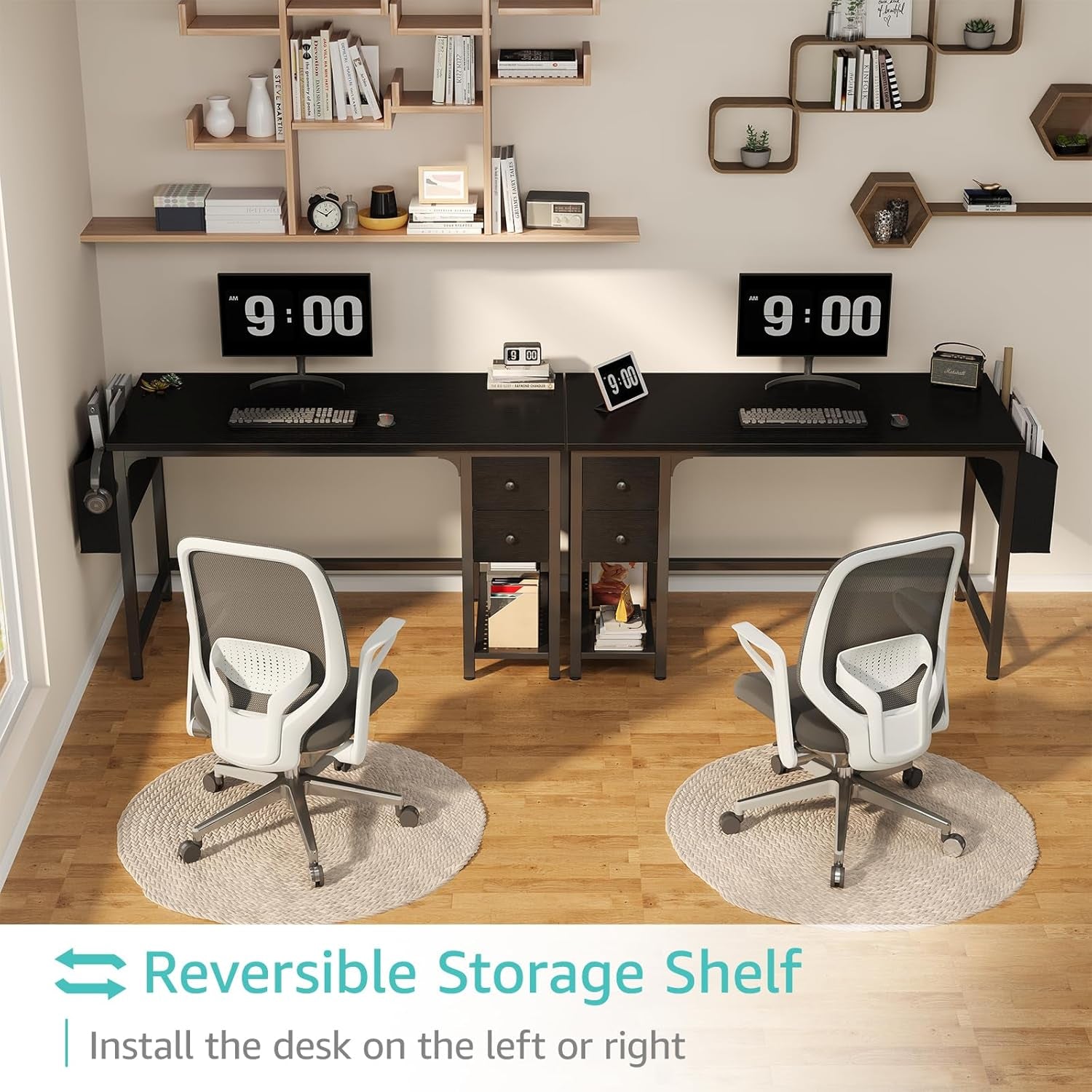 Gaming Desk with Fabric Drawers, 47 Inch Computer Desk for Home Office, Modern Simple Study Writing Table PC Desks for Bedroom, Black