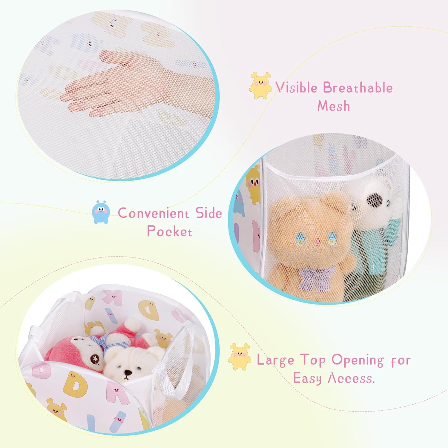 Collapsible Pop up Hamper for Baby Clothes or Toys Storage, Mesh Hamper with Handles & Side Pocket, Multi-Use Laundry Hamper & Toy Basket, Portable for Home, Travel, Dorm (Gray-Vertical)