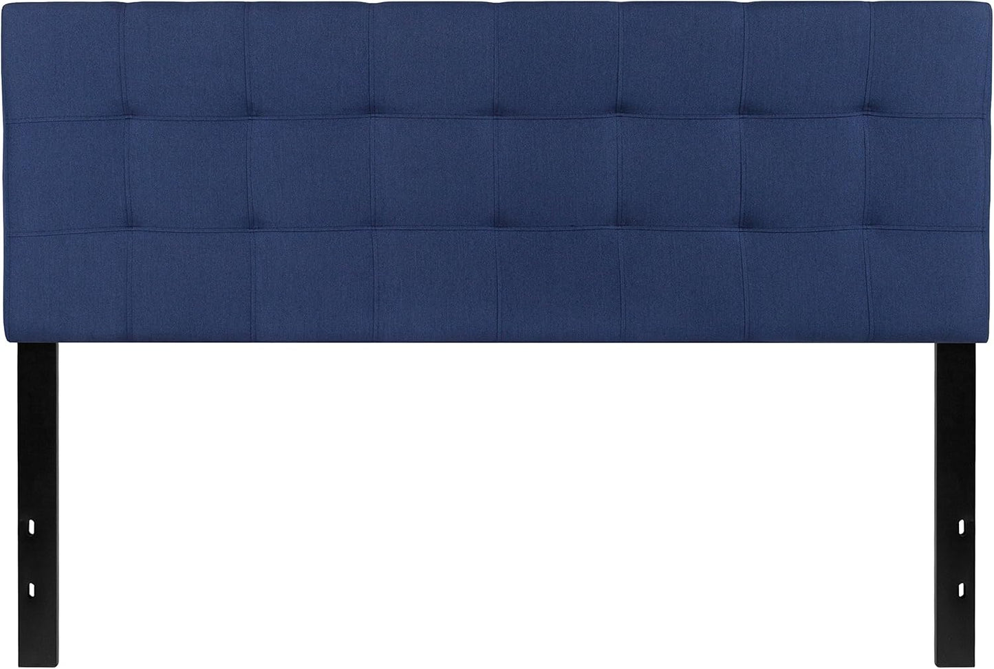 Bedford Box Stitch Tufted Upholstered Queen Size Headboard in Navy Fabric