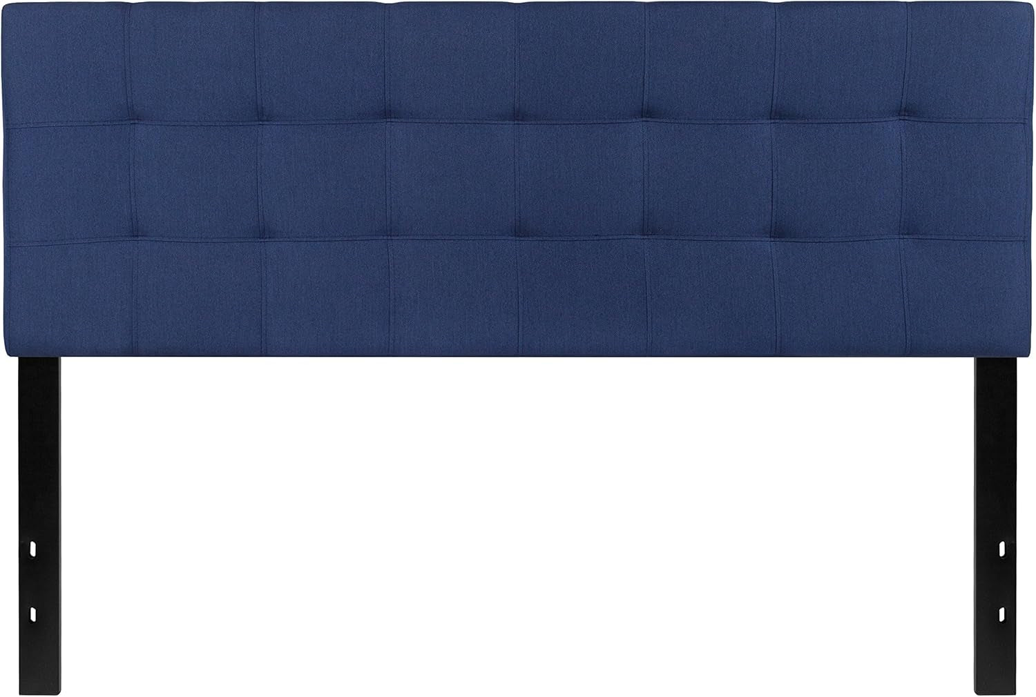 Bedford Box Stitch Tufted Upholstered Queen Size Headboard in Navy Fabric
