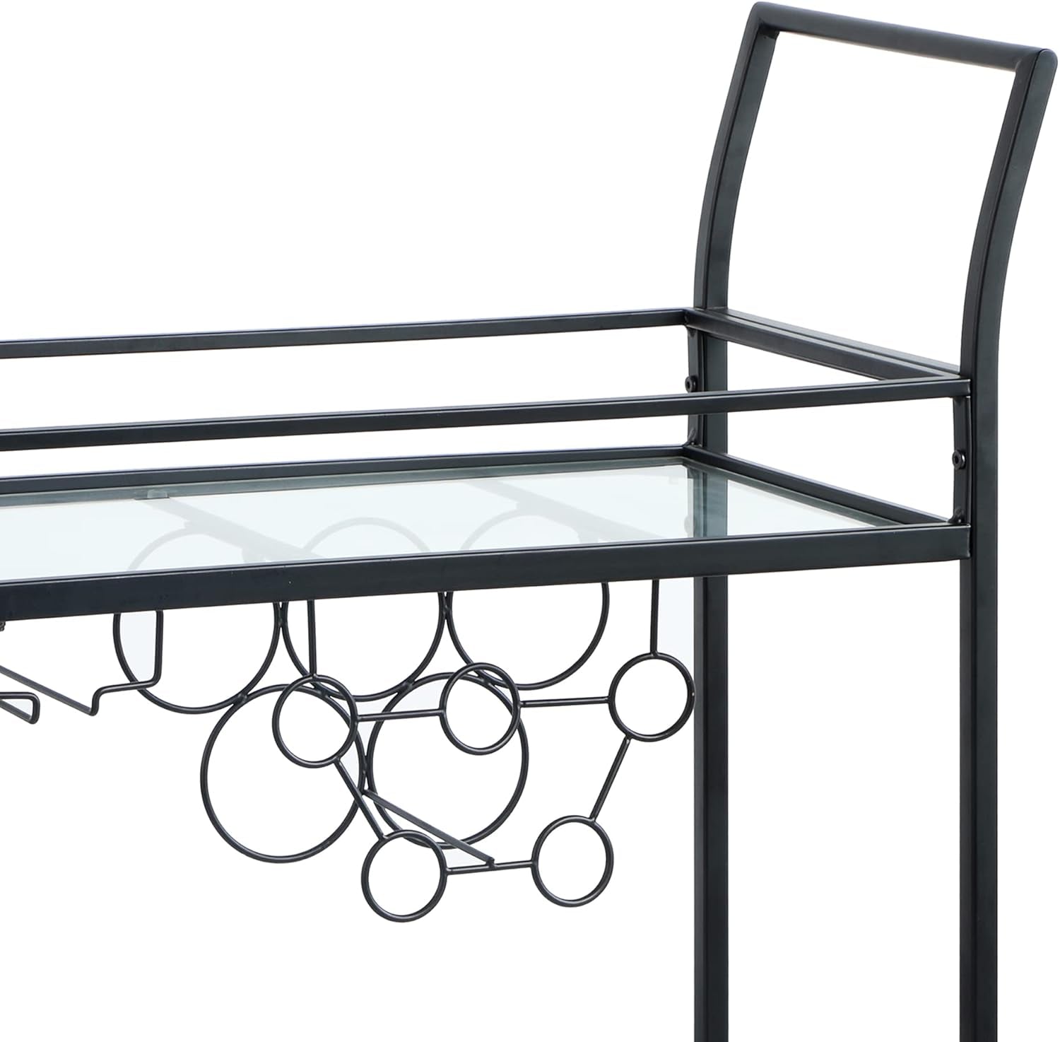 & Co. Black Francesca Bar Cart, 2 Tier Mobile Mini Bar, Kitchen Serving Cart and Coffee Station with Storage for Wine and Glasses, Metal and Glass, Modern