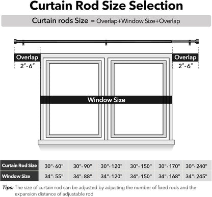 Heavy Duty Curtain Rods for Windows 66 to 120 Inch, 1 Inch Adjustable Black Curtain Rod Set with Easy Installation and Modern Design (A1,Black,30-120")