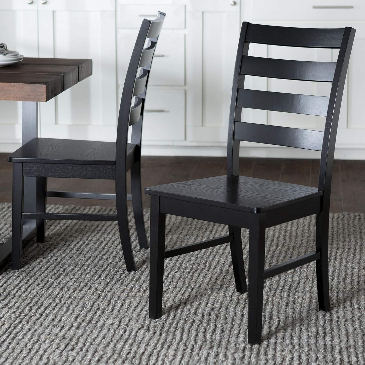 Modern Farmhouse Wood Armless Dining Room Chairs Kitchen, Set of 2, Black