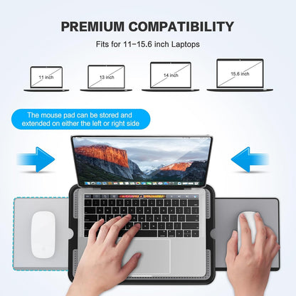 Portable Laptop Lap Desk W/Retractable Left/Right Mouse Pad Tray, Non-Slip Heat Shield Tablet Notebook Computer Stand Table W/Sturdy Stable Work Surface for Bed Sofa Couch or Travel