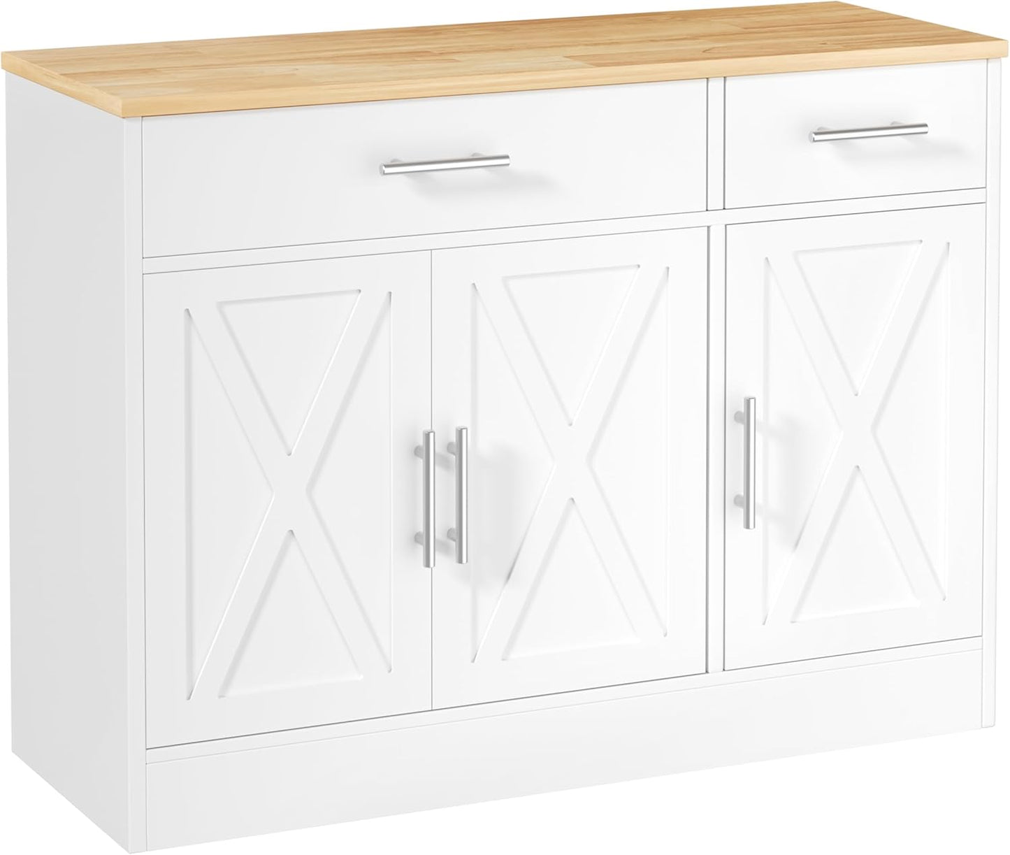 3 Doors Farmhouse Sideboard Buffet Cabinet,42" Barn Doors Buffet Cabinet with Storage,Wood Coffee Bar Cabinet with Adjustable Shelf for Kitchen,Living Room,White