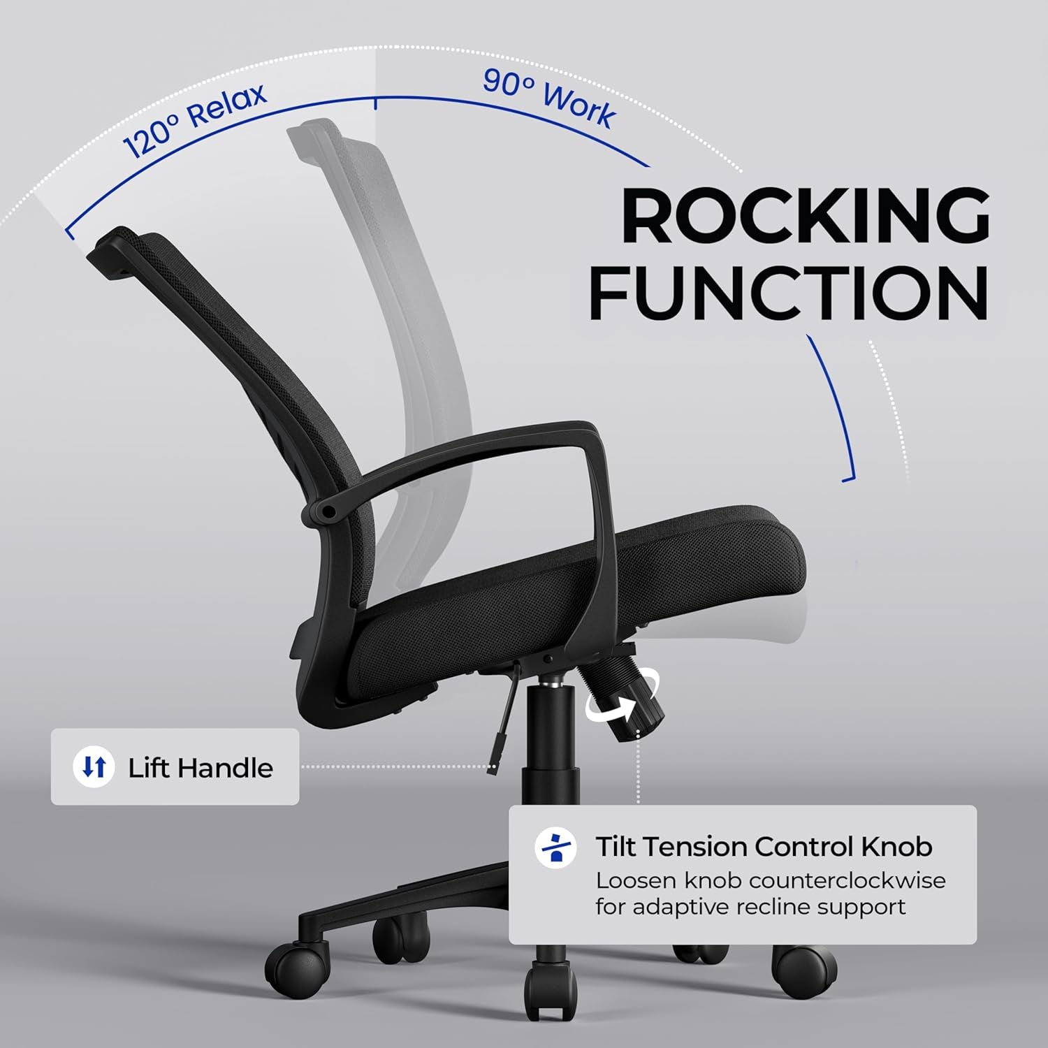 Mesh Office Chair Desk Computer Chair Ergonomic Mid Back with Lumbar Support Adjustable Height for Home Office, Black