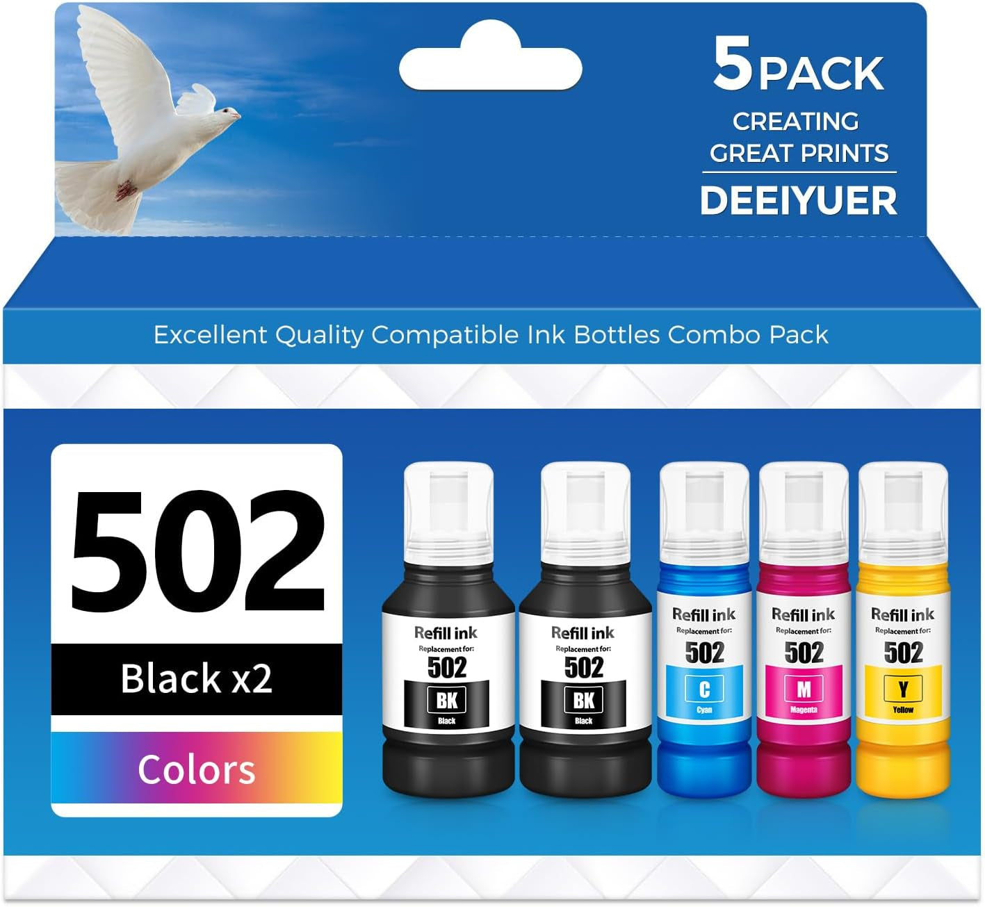 502 Ink Refill Bottles ET-2850 ET-3850 ET-4850 ET-15000 502 Ink Compatible for ET 2850 ET 3850 ET-4760 ET-2760 ET-3830 ET 4850 ET 15000 ET-3843 ET-2980 ET-3950 4950 3750 Printer