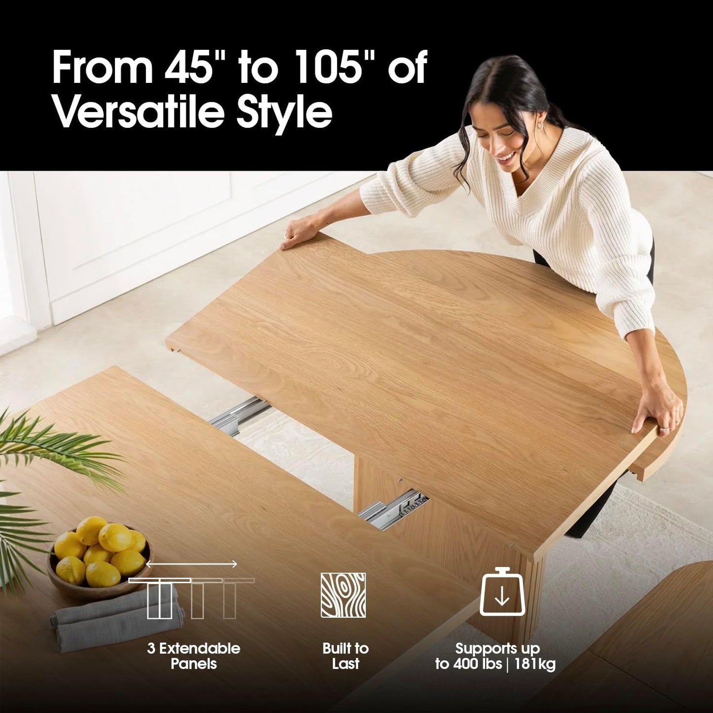 Expandable round Dining Table Set for 4 to 10 with Sideboad Panel Storage Cabinet - Solid Wood Dining Table with Hidden Storage, Space Saving Kitchen and Dining Room Furniture