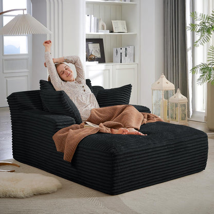 Oversized Chaise Lounge Chair Indoor,50" W Upholstered Corduroy Sofa with 3 Pillows,Comfy Fluffy Cloud Couch,Modern Deep Seat Sofa,Single Sleeper Sofa Chair for Livingroom,Bedroom,No Assembly(Black)