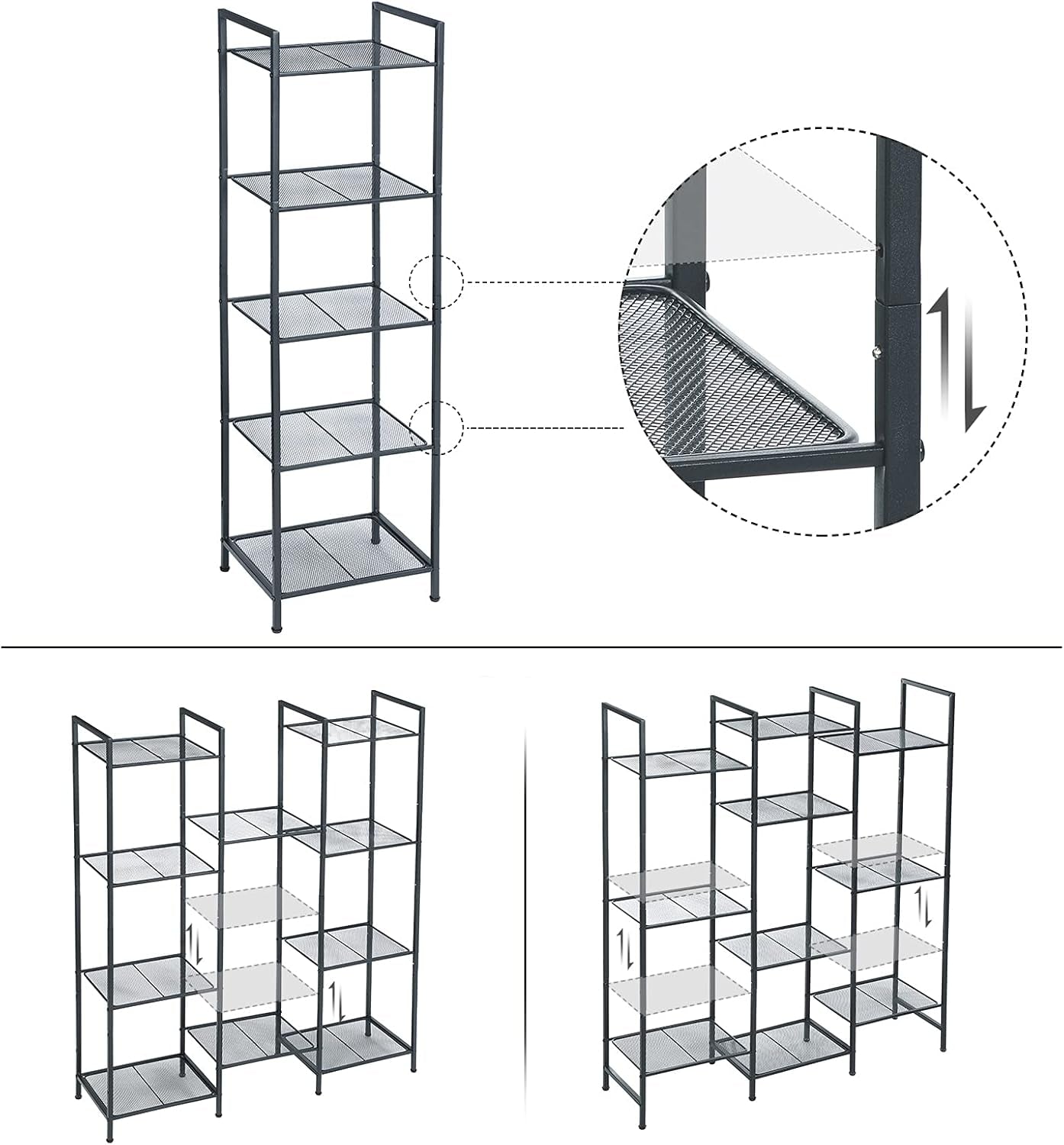 5-Tier Storage Rack, Bathroom Shelf, Extendable Plant Stand with Adjustable Shelf, for Bathroom, Living Room, Balcony, Kitchen, Black UBSC35BK, 11.8 X 15 X 50.4 Inches