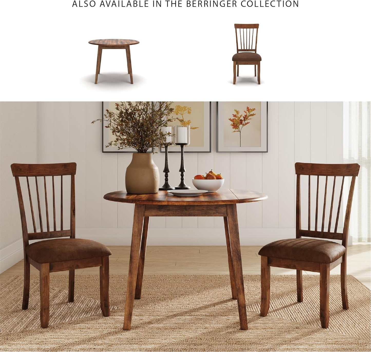 D199-01 Berringer 18" Rustic Dining Chair with Cushions, 2 Count, Light Brown