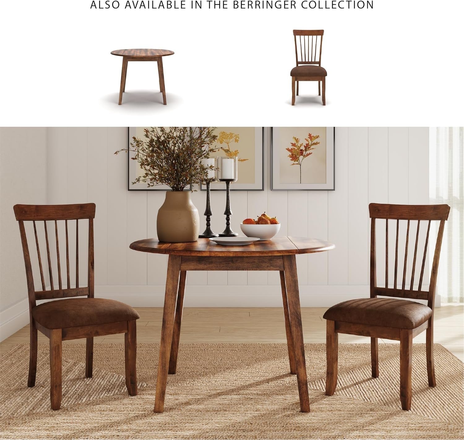 D199-01 Berringer 18" Rustic Dining Chair with Cushions, 2 Count, Light Brown