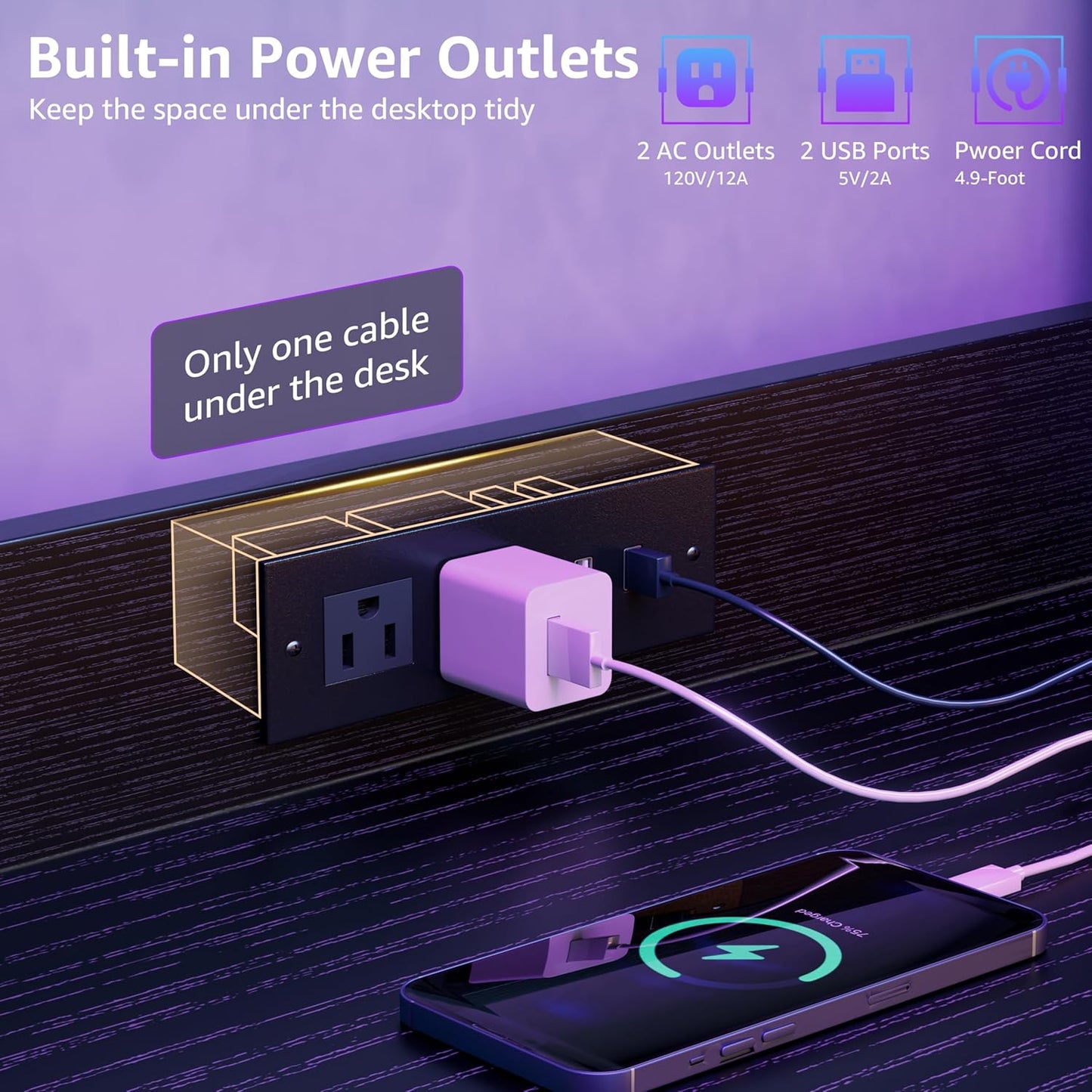 40 Inch Small Gaming Desk with Pegboard Shelves Computer Desks with Led Lights Power Outlets PC Monitor Stand Reversible Storage Shelf Table for Bedroom Small Space, Black