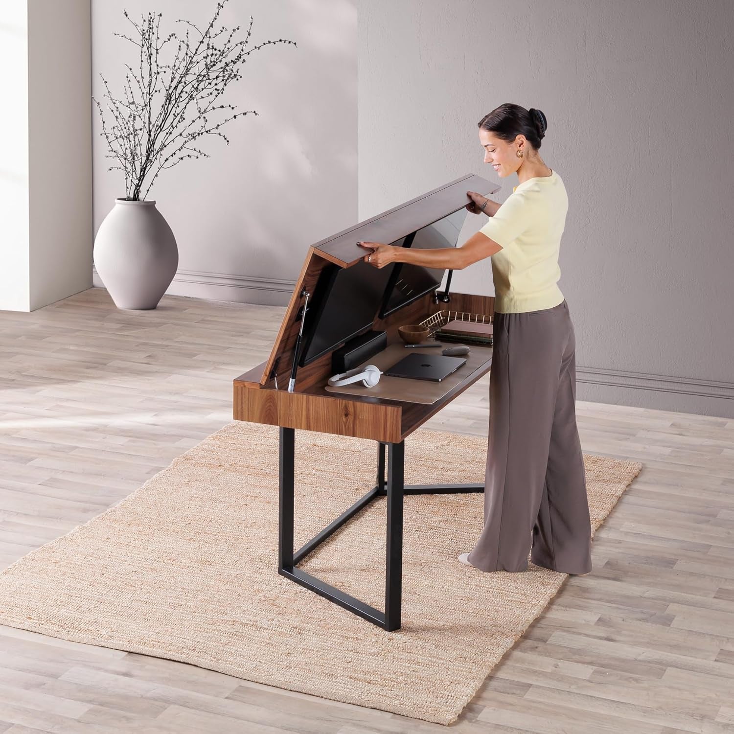 - Dining Table to Computer Desk, Work-From-Home Office, Gaming Desk, Study Desk, Space-Saving Adjustable Furniture, Royal Brown