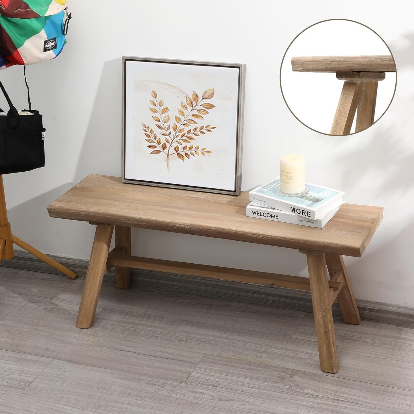 39" Farmhouse Wood Bench, Rustic Solid Wood Dining Room & Entryway Bench Seat for Indoors, Easy Assembly, Natural