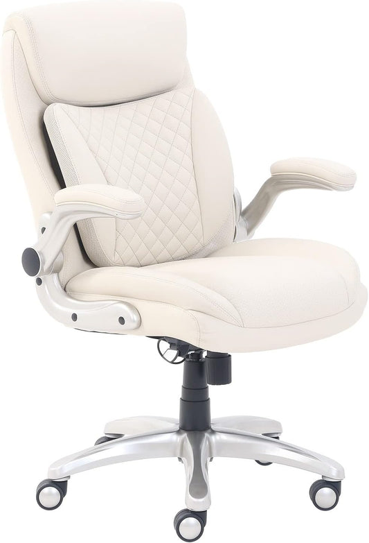 Ergonomic Executive Office Desk Chair with Lumbar Support, Flip-Up Armrests, Adjustable Height, Cream Leather