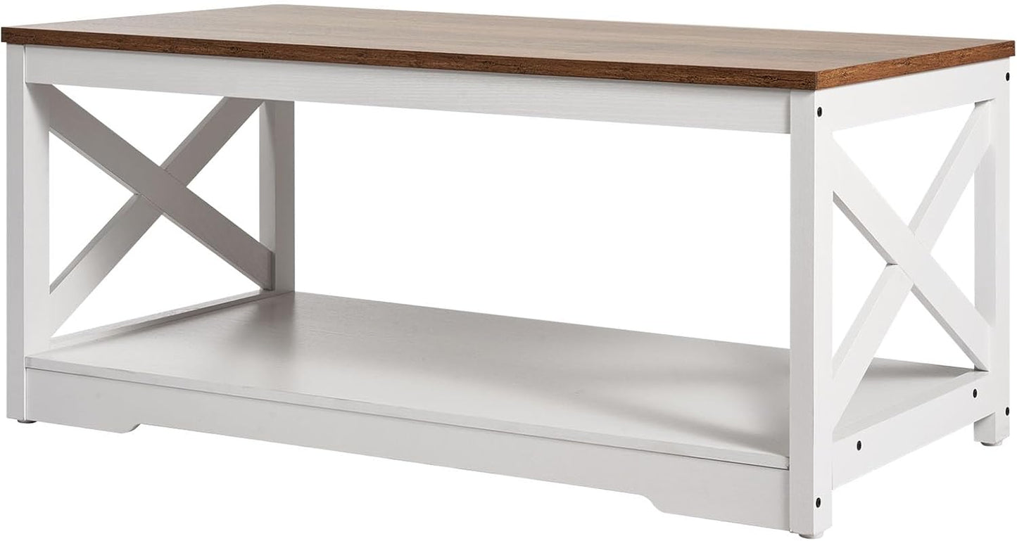 3 Pieces Farmhouse Coffee Table Sets, 40 Inch Industrial Coffee Table with 2 End Tables, Easy Assembly Coffee and Side Tables Sets with Charging Station, for Office, Living Room & Apartment