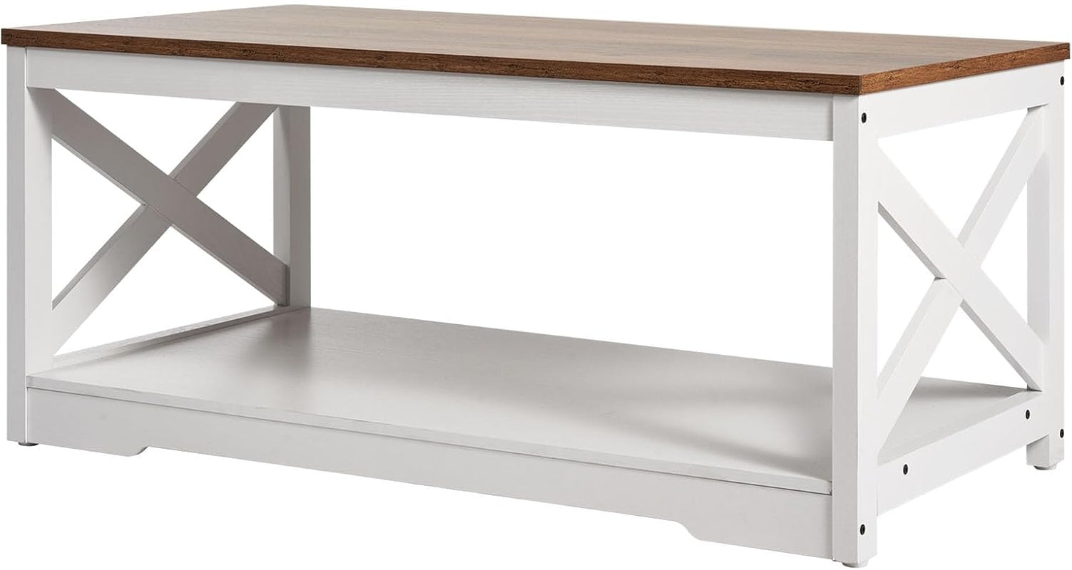 3 Pieces Farmhouse Coffee Table Sets, 40 Inch Industrial Coffee Table with 2 End Tables, Easy Assembly Coffee and Side Tables Sets with Charging Station, for Office, Living Room & Apartment