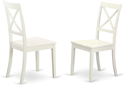 DLBO5-WHI-W 5 Piece Kitchen Table Set for 4 Includes a round Dining Room Table with Dropleaf and 4 Solid Wood Seat Chairs, 42X42 Inch, Linen White