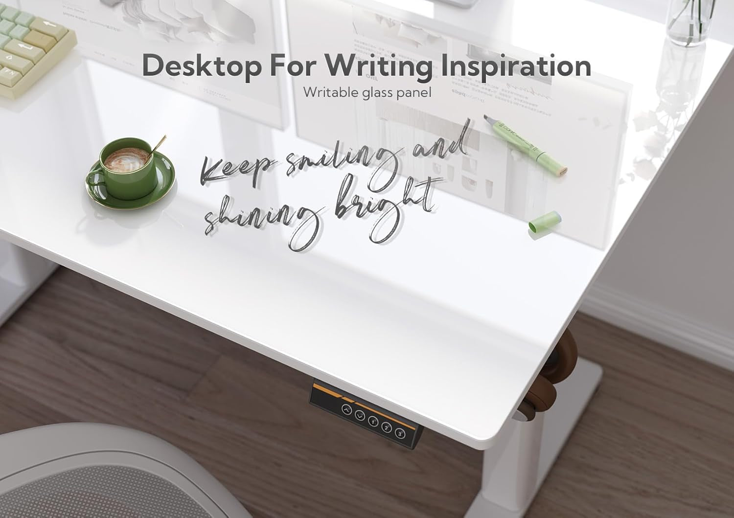 Glass Standing Desk, 48X24 Inch White Standing Desk Adjustable Height Electric Stand up Quick Install for Computer Desks, Super White