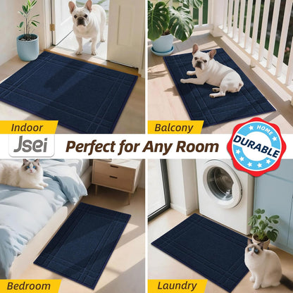 Entryway Rugs Doormat 32"X48", Non-Slip Dirt Trapper Door Mats Indoor, Washable Absorbent and Stain Resist Welcome Floor Mat for Front Door, Dog Door Mat, Muddy Wet Shoes & Paws, Navy Blue