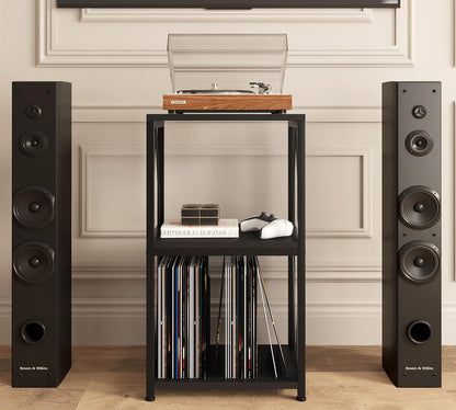3-Tier Record Player Stand with Vinyl Record Storage, Turntable Stand Record Shelf Display Table for Album, Turntable Holder, End Table for Bedroom, Living Room, Black