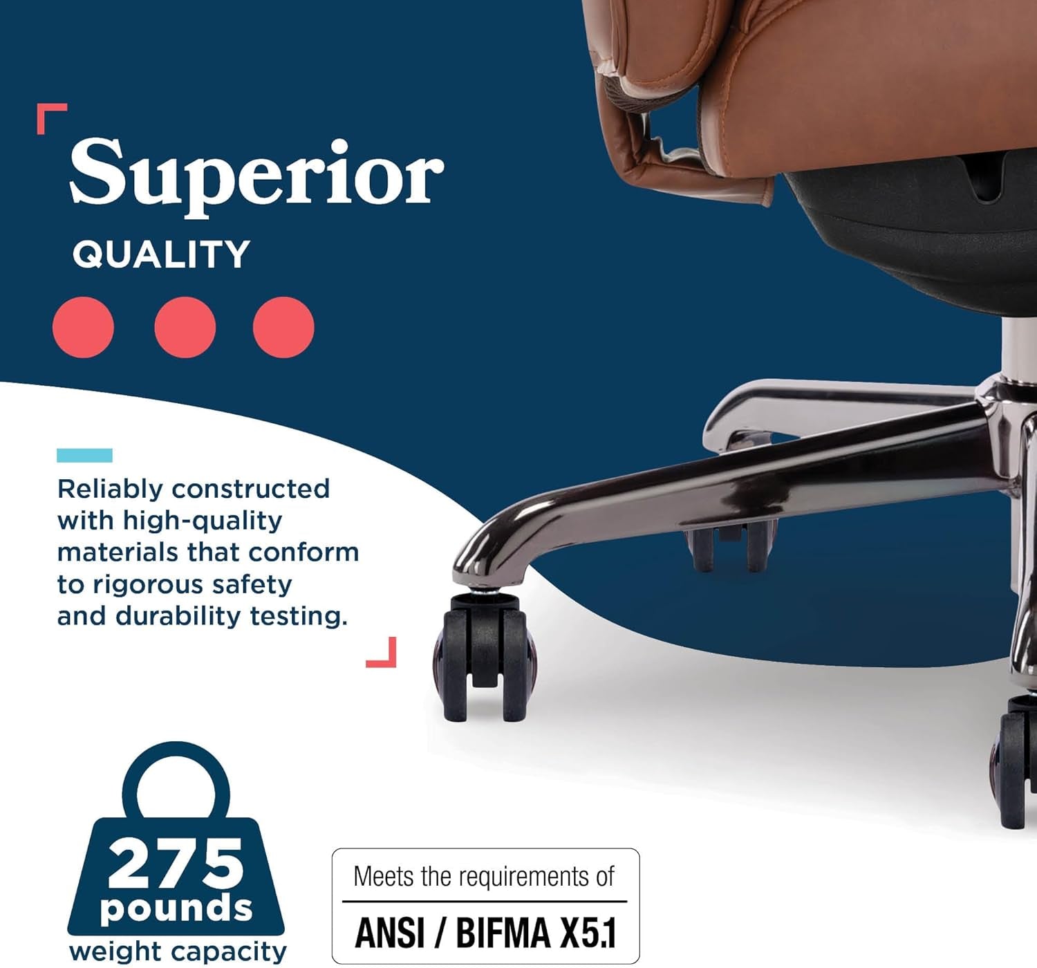 Symphony Executive Mid-Back Office Chair, Diamond Quilt Seat and Back, Pocket Coil Cushion, Padded Armrests, Ergonomic Computer Deskchair, Swivel Metal Base, Bonded Leather, Cognac/Graphite