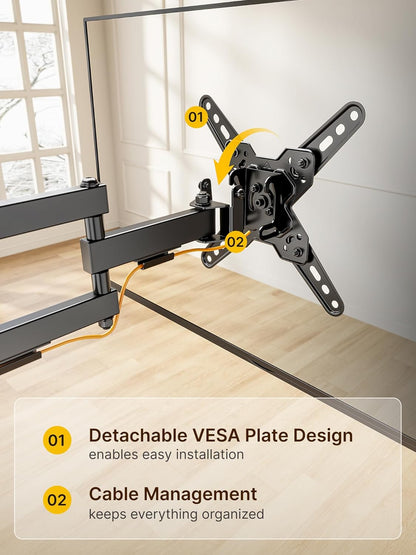 Full Motion TV Wall Mount Bracket for Most 13-43 Inch LED LCD Flat Screen Tvs & Monitors, Swivel Tilt Extension Rotation with Articulating Arms, TV Mount Max VESA 200X200Mm, up to 44Lbs
