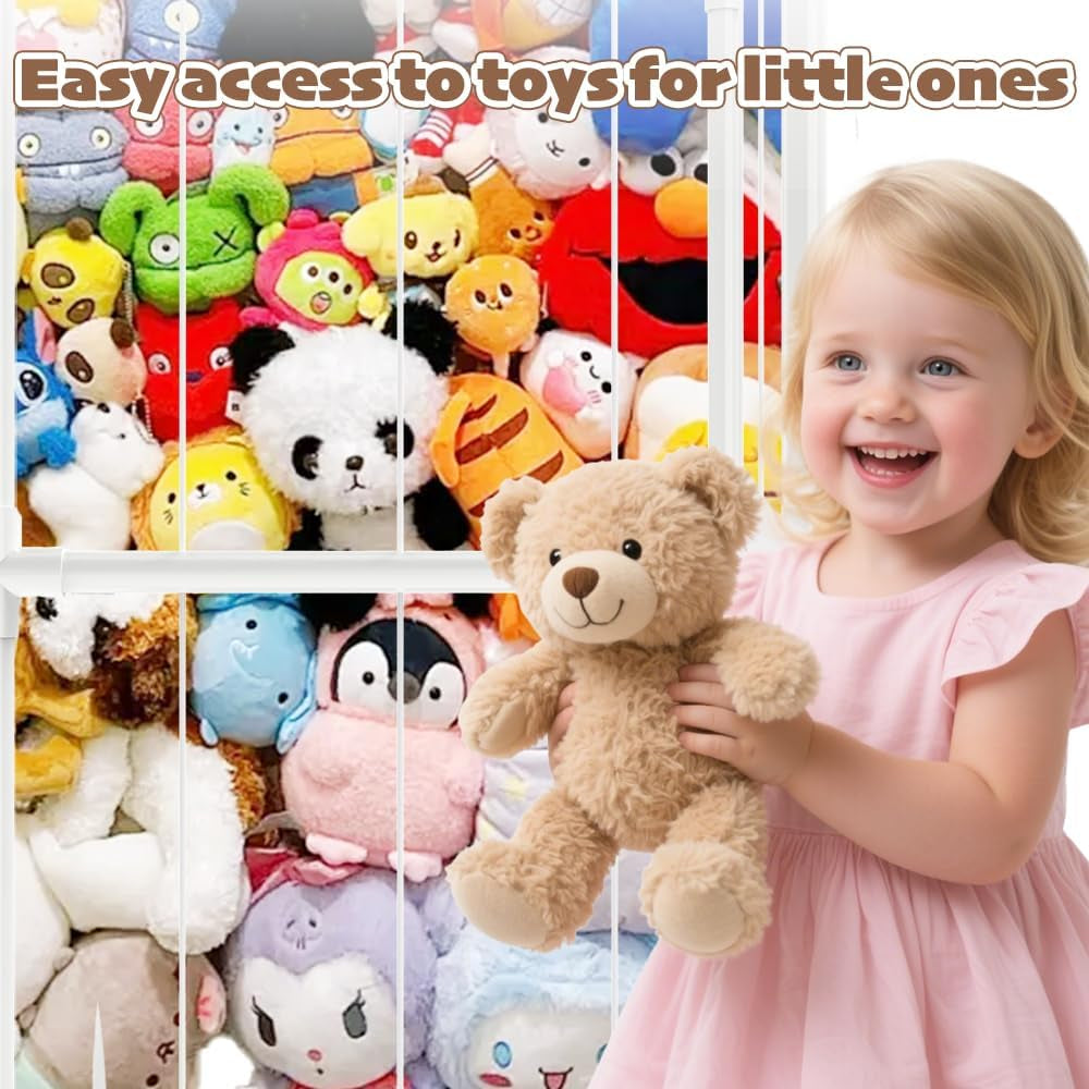Stuffed Animal Storage with Storage Bags，Sturdy PVC Tubes，Toy Storage Organizer with Brake Wheels，Nursery Storage Shelf for Playroom Bedroom Nursery Room Kids Room
