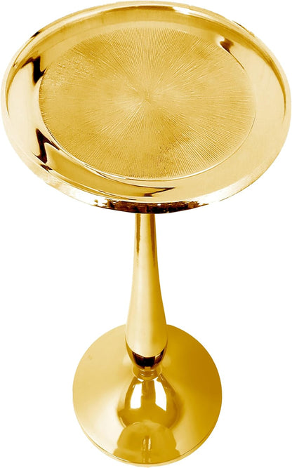 Gold round End Table – Modern Metal Accent Side Table with Embossed Top & Pedestal Base for Living Room, Bedroom, Entryway or Hallway, Electroplated Aluminum Design