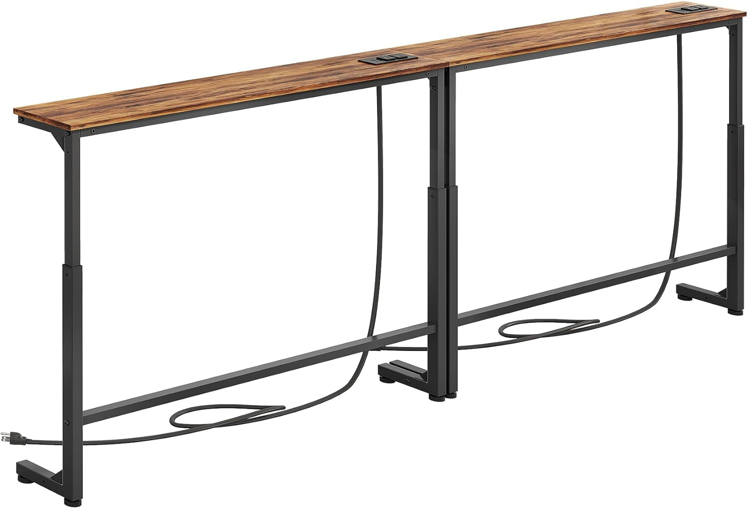 2-Pack Narrow Console Table with Adjustable Height (25"-33") & 2 Power Outlets, Skinny behind Couch Table, 78.8" Long X 5.9" Wide Sofa Side Table for Living Room, Rustic Brown | 2-Pack, behind Sofa Couch