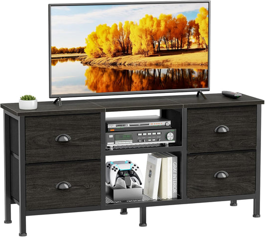 TV Stand with 4 Drawers, 43 Inch Entertainment Center with Open Shelves, Media Center for 50" TV, Television Stand for Bedroom, Living Room/Light Black Oak