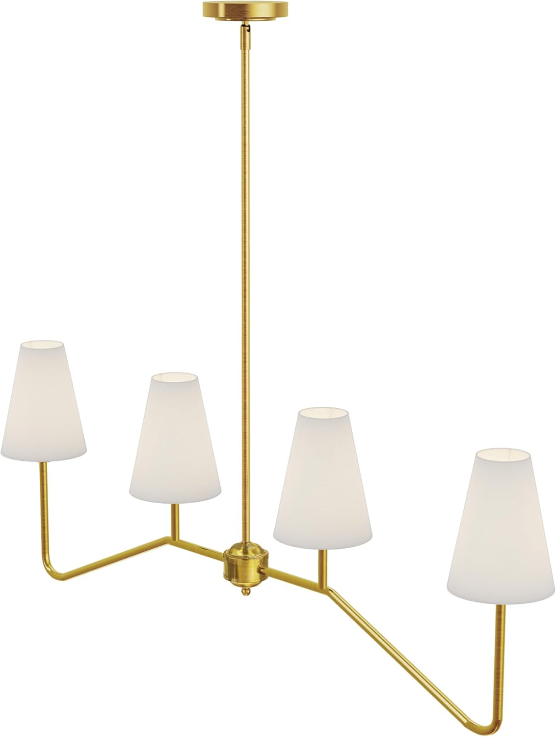 ;47" W 4-Light Linear Kitchen Island Lighting Fixture Classic Chandeliers Polished Gold with White Linen Shades for Dining Table,E12,160W