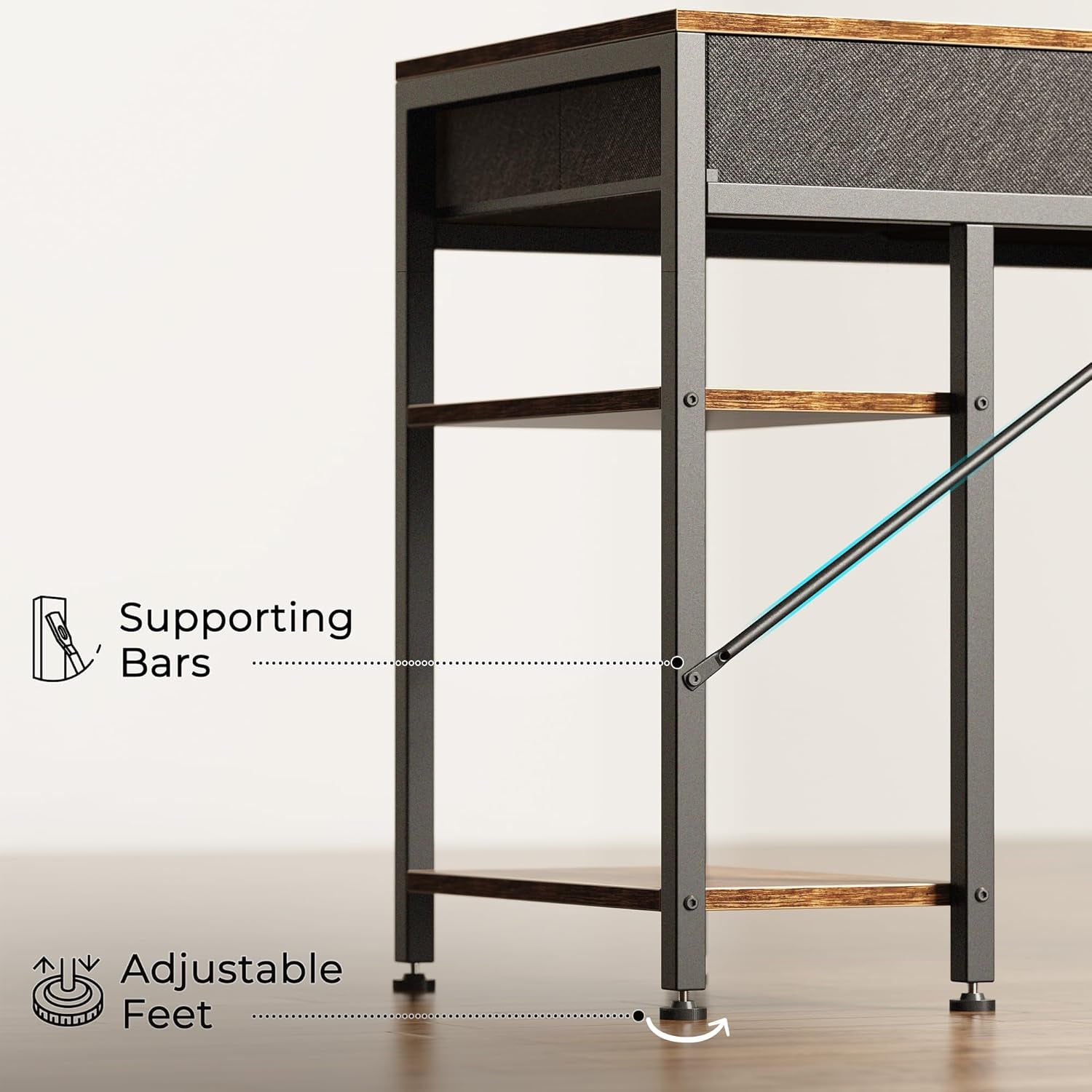 Computer Desk with 6 Drawers, Office Desk with Shelves, Reversible Gaming Desk, Corner Desk with Storage, Work for Home Office, Study, Living Room, 47Inch, Rustic Brown