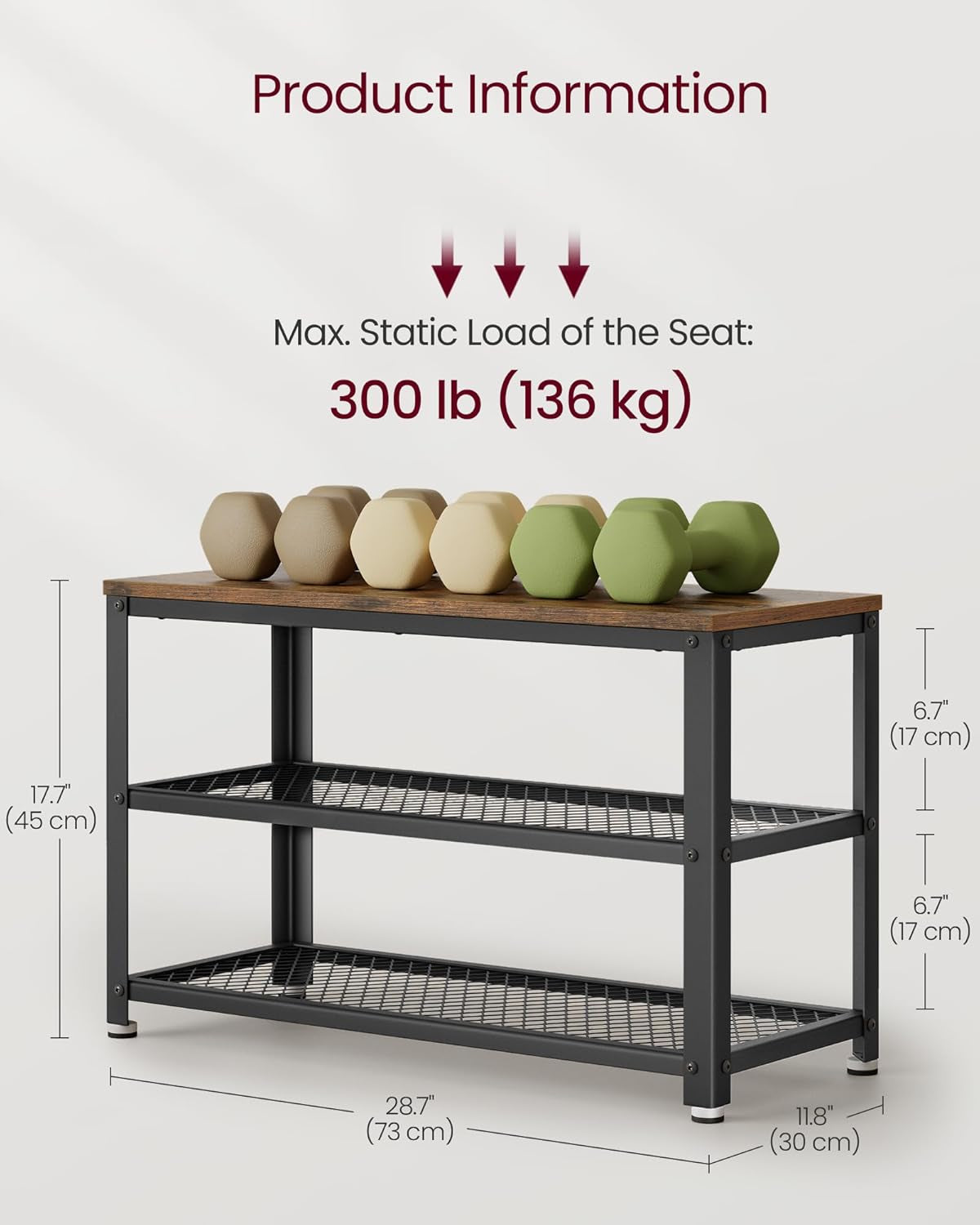 Coat Rack Shoe Bench Set, Hall Tree with Bench, Entryway Furniture, Multifunctional, Dot Coat Hooks, 2-Tier Shoe Rack, Industrial Style, for Entryway, Hallway, Heather Greige ULCR073K02