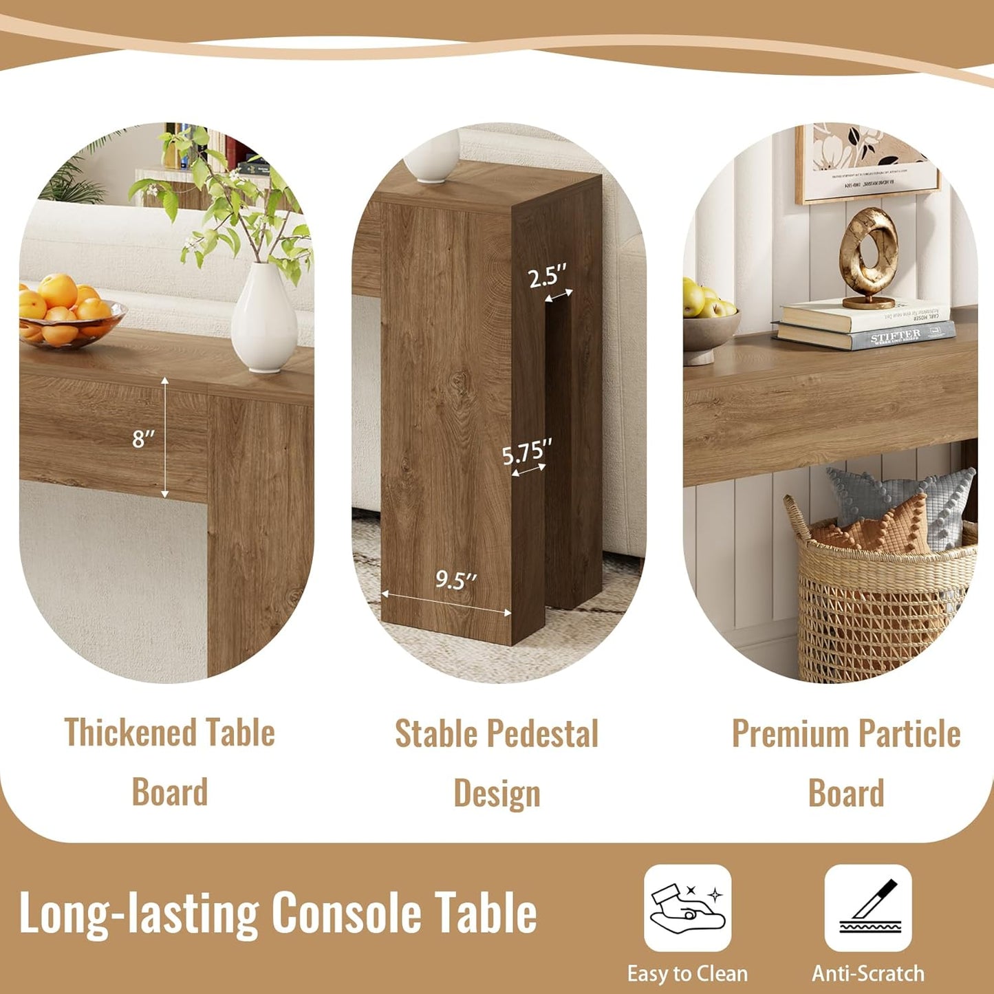 Extra Long Sofa Console Table for Entryway Living Room, 79-Inch Farmhouse Wood behind Couch Table, Rectangular Accent Console with Wooden Double Base for Hallway Foyer Entrance, Natural Oak