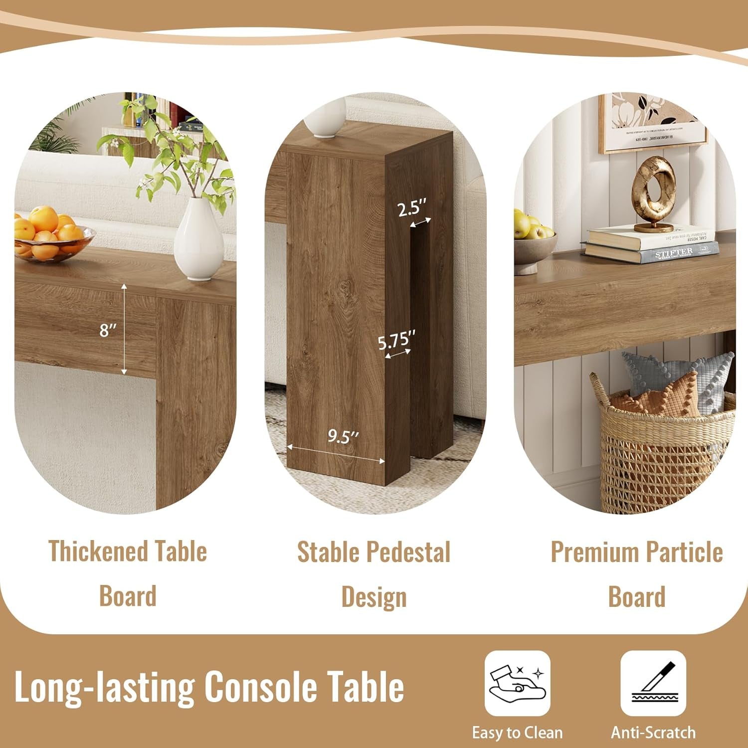 Extra Long Sofa Console Table for Entryway Living Room, 79-Inch Farmhouse Wood behind Couch Table, Rectangular Accent Console with Wooden Double Base for Hallway Foyer Entrance, Natural Oak