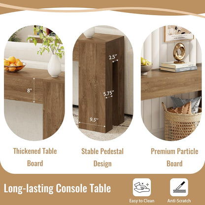 Extra Long Sofa Console Table for Entryway Living Room, 79-Inch Farmhouse Wood behind Couch Table, Rectangular Accent Console with Wooden Double Base for Hallway Foyer Entrance, Natural Oak