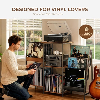 Vinyl Record Stand, 3-Tier Record Player Table with Left and Right Storage for Living Room Bedroom